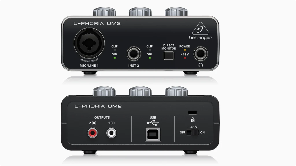 Behringer U-Phoria UM2 Audio Interface-front and back