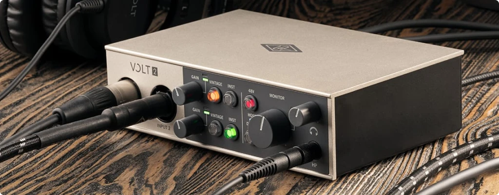 Universal Audio Volt 2 Review_ Powerful Sound Under $200. Gear on the table with cables connected