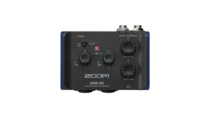 Zoom AMS 24 audio interface for streaming on a light background