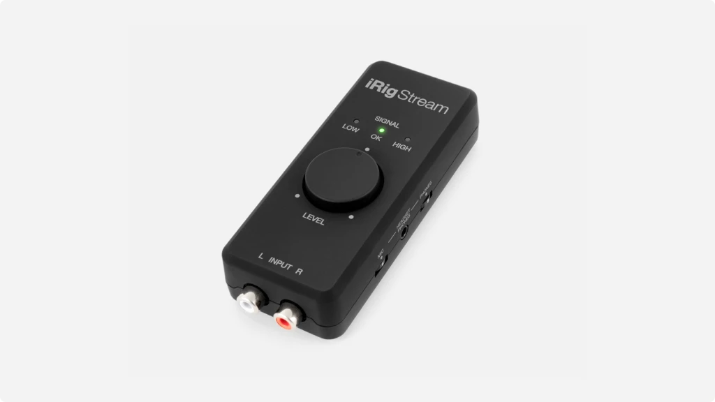 iRig Stream audio interface on a light background
