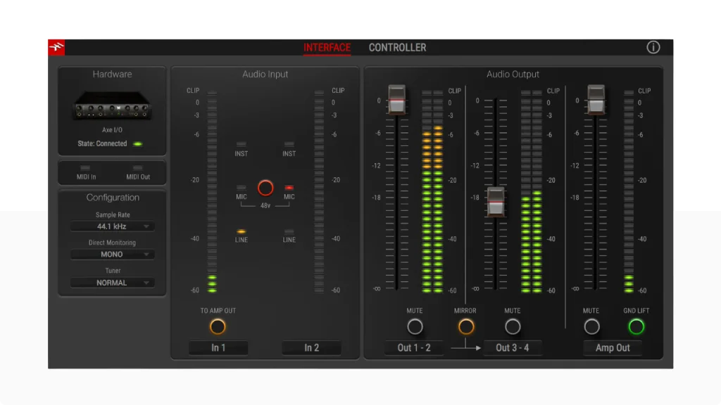 AXE-IO control panel screenshot