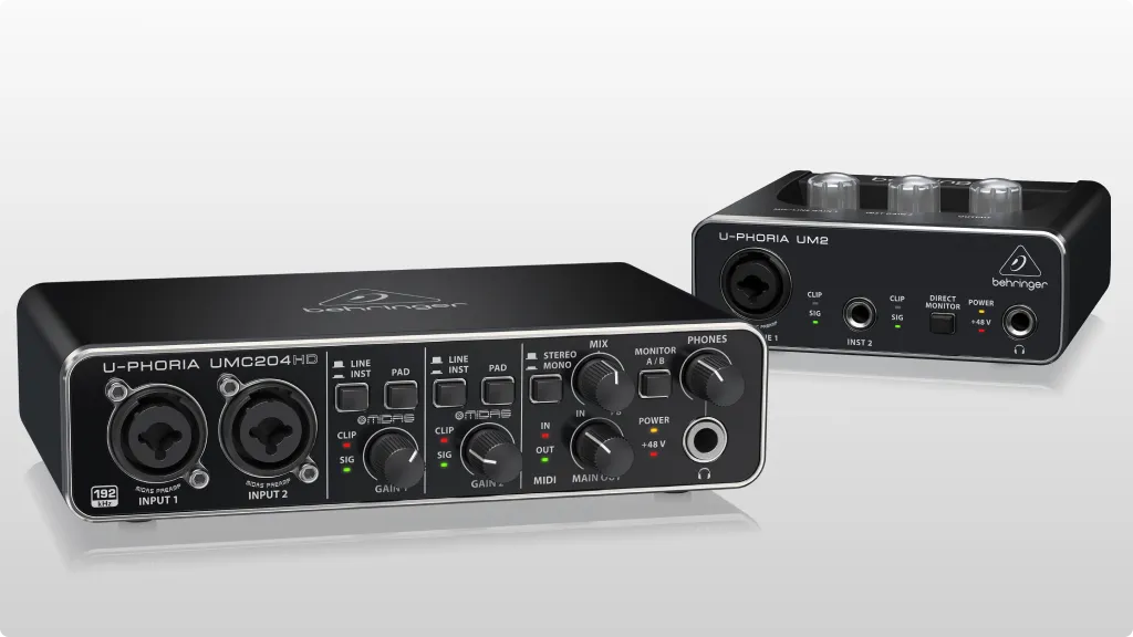 Behringer U-Phoria UM2 vs UMC204HD audio interfaces side by side