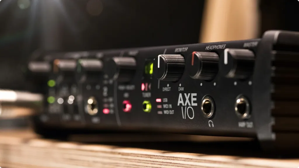 IK Multimedia AXE IO angled view, best interfaces for guitar IK
