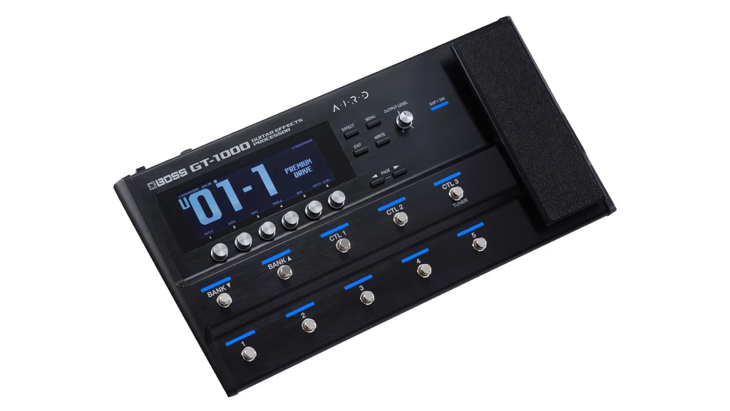 Boss GT-1000 multi effects processor and audio Interface top view on a white background