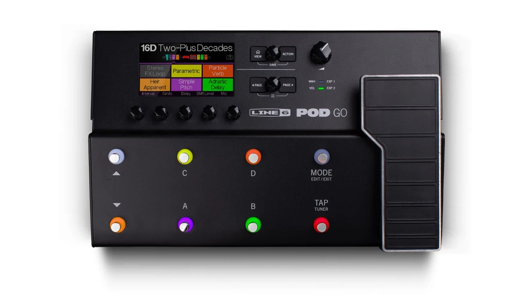 Line 6 POD Go Multi Effects Processor and audio Interface top view on a white background