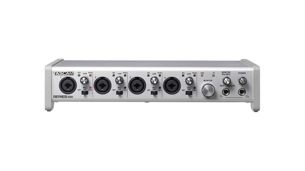 Tascam SERIES 208i​audio Interface top view on a white background