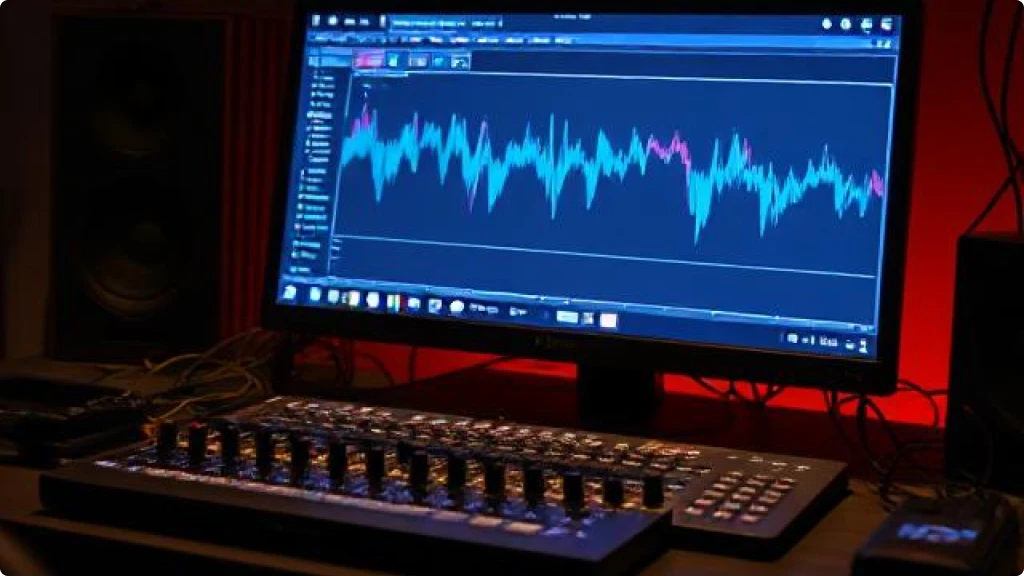 Computer screen displaying audio wave