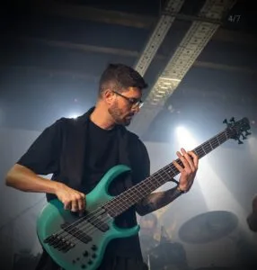 Bruno Bontempo playing a Ibanez BTB605 cerulean blue at Laurus Nobilis Metal festival in Portugal 2025.